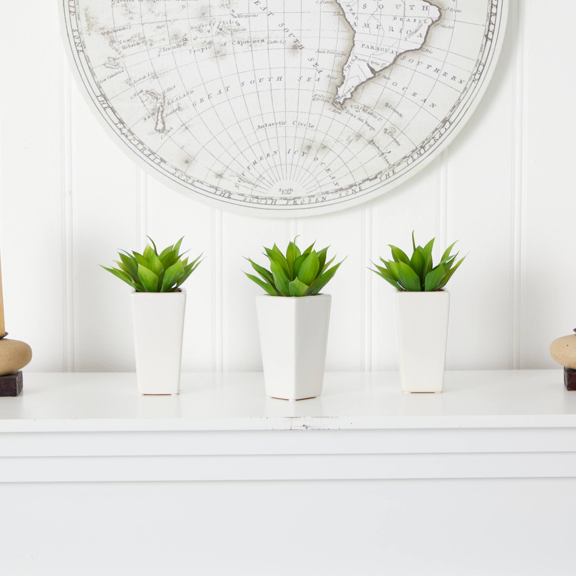 9" Mini Agave Arrangement in White Planter, 3ct.